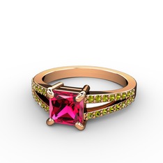 Rodolit garnet ve peridot 18 ayar rose altın yüzük