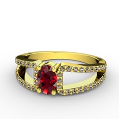 Garnet ve dumanlı kuvars 18 ayar altın yüzük