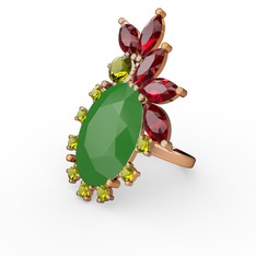 Arinna Yüzük - Neon yeşil akrilik, garnet ve peridot 14 ayar rose altın yüzük #14k0nei