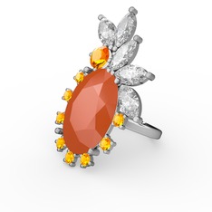 Arinna Yüzük - Neon turuncu akrilik, swarovski ve sitrin 8 ayar beyaz altın yüzük #1l791hi