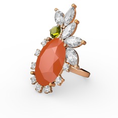Arinna Yüzük - Neon turuncu akrilik, swarovski ve peridot 925 ayar altın kaplama gümüş yüzük #1m1847t