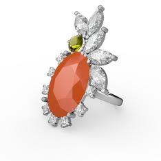 Arinna Yüzük - Neon turuncu akrilik, swarovski ve peridot 925 ayar gümüş yüzük #k0i6lf