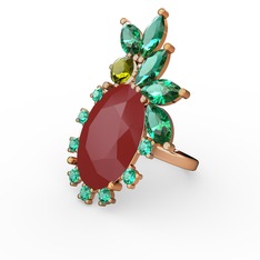 Arinna Yüzük - Kırmızı akrilik, yeşil kuvars ve peridot 18 ayar altın yüzük #svtx0y