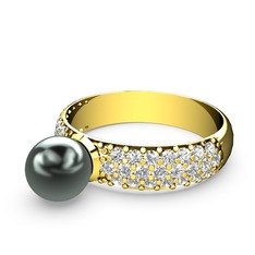 Lena İnci Yüzük - Siyah inci ve swarovski 925 ayar altın kaplama gümüş yüzük #14oz6kb