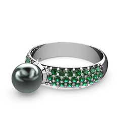Lena İnci Yüzük - Siyah inci ve yeşil kuvars 925 ayar gümüş yüzük #1nfff2z