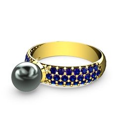 Lena İnci Yüzük - Siyah inci ve lab safir 925 ayar altın kaplama gümüş yüzük #ibkzd1
