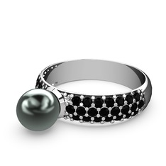 Lena İnci Yüzük - Siyah inci ve siyah zirkon 925 ayar gümüş yüzük #pm7o8o