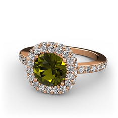 Peridot ve swarovski 18 ayar rose altın yüzük