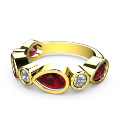 Garnet ve swarovski 8 ayar altın yüzük