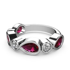 Rodolit garnet ve pırlanta 14 ayar beyaz altın yüzük (0.22 karat)