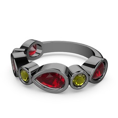 Garnet ve peridot 925 ayar siyah rodyum kaplama gümüş yüzük