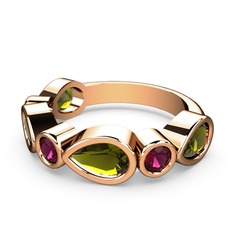 Peridot ve rodolit garnet 18 ayar rose altın yüzük