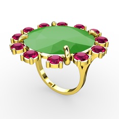 Lumi Yüzük - Neon yeşil akrilik ve rodolit garnet 925 ayar altın kaplama gümüş yüzük #1hho064